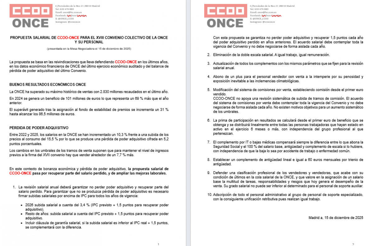Propuesta Salarial CCOO-ONCE