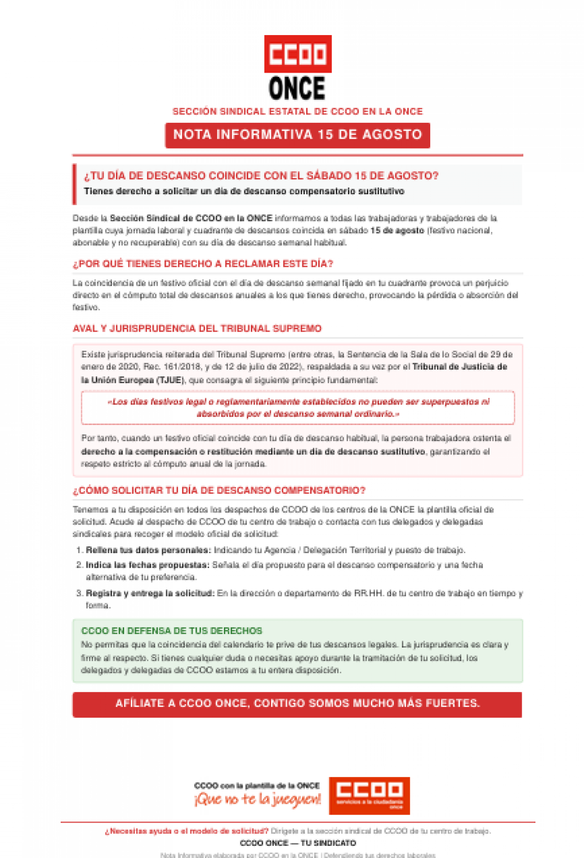 SOLICITUD DE DÍA DE DESCANSO COMPENSATORIO POR FESTIVO NACIONAL COINCIDENTE CON DÍA DE DESCANSO HABITUAL